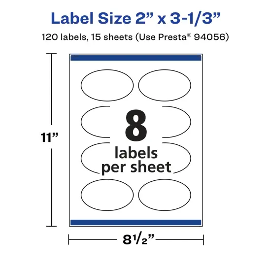 Avery Matte White Removable Oval Labels with Sure Feed Technology, Print-to-the-Edge, 2" x 3-1/3" {5}