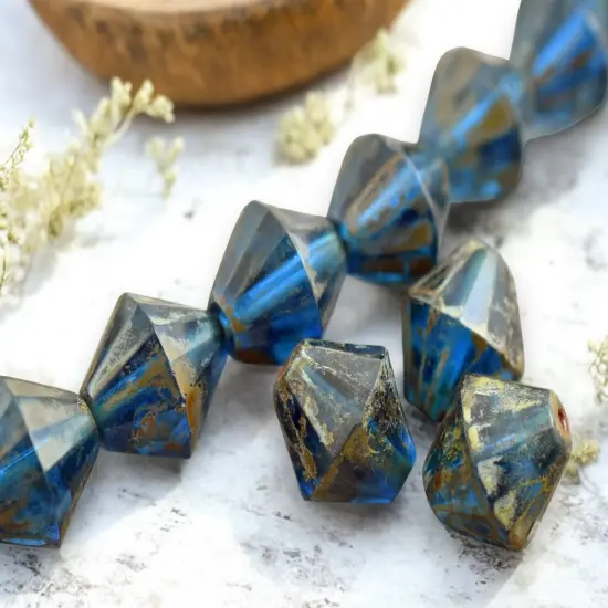 15mm Capri Blue Travertine Faceted Bicone Beads -- Choose Your Quantity {1}