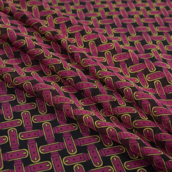 1 Yard Retro Geometric Silk Chiffon Fabric 51" Wide Pink & Yellow for Lightweight Garments {3}