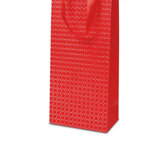 Red Embossed Dots Wine Holder Bag 14 1/8'' x 4 1/8'' x 14 1/4'' {5}