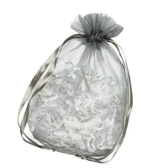 Wide Round Flat Bottom Organza Bags 6 1/2 '' X 4 '' X 7 '' for Party Gifts Pewter {3}