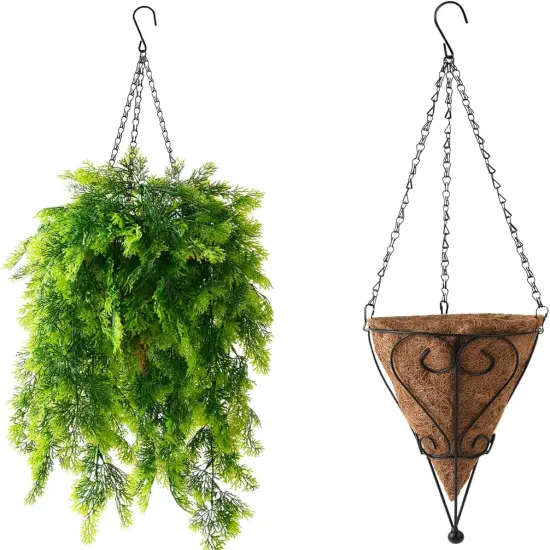 Hanging Curly Seaweed Ferns in Basket - UV Resistant D&eacute;cor {2}