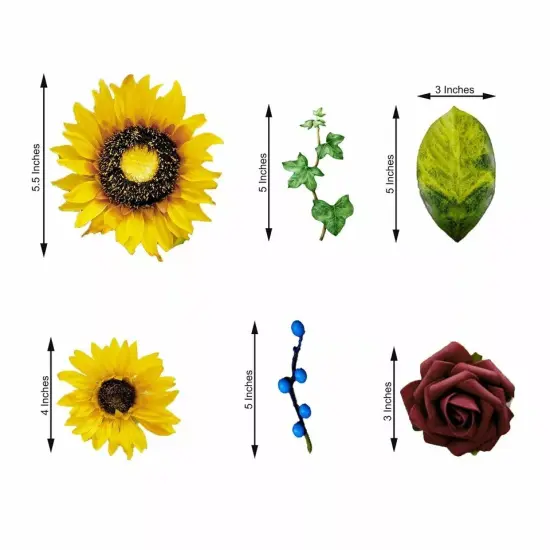 Yellow SILK Sunflowers Burgundy Foam Roses Faux FLOWER BOX Party Events Supplies {3}