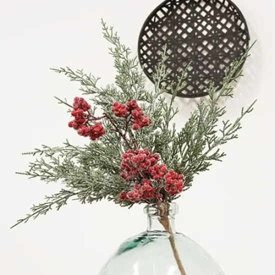19" Long Graceful Cedar Berry Bush with Silver Sparkle Coating {4}