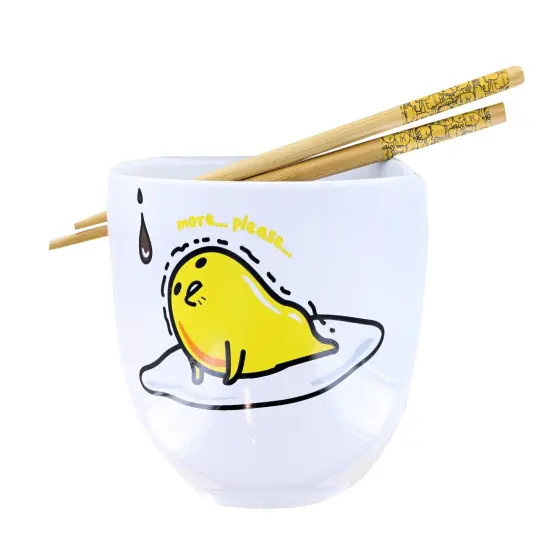Sanrio Gudetama Top Ramen More Please 20oz Ceramic Ramen Bowl with Chopsticks {3}