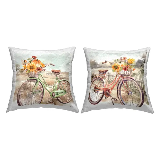 Rustic Autumnal Bicycles 2 PC Outdoor Printed Pillow Set Design by Nicole DeCamp, 18 x 7 x 18 {1}