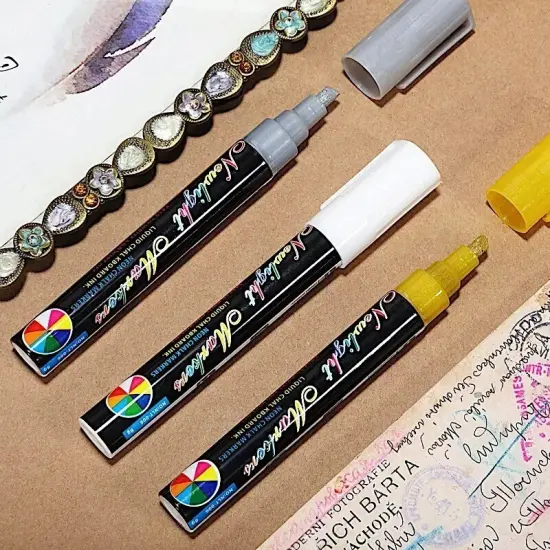 3 Gold Silver White Erasable Liquid Chalk Markers Pens Party Wedding Crafts {4}