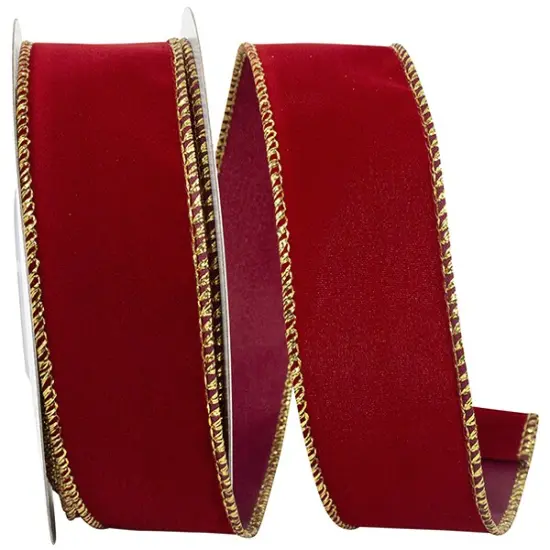 Outdoor Ribbon --- 1-1/2 inch x 10 yards - Value Velvet Wired Edge Ribbon -- Scarlet / Gold Color {1}