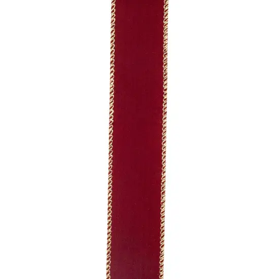 Outdoor Ribbon --- 1-1/2 inch x 10 yards - Value Velvet Wired Edge Ribbon -- Burgundy / Gold Color {2}