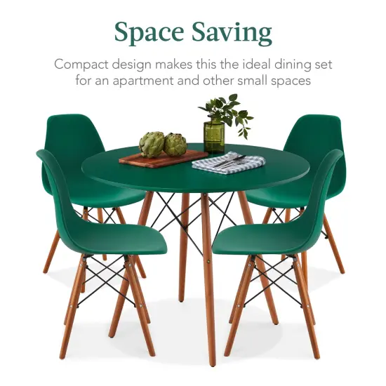 Best Choice Products 5-Piece Compact Mid-Century Modern Dining Set w/ 4 Chairs, Wooden Legs Dark Green/Walnut {6}