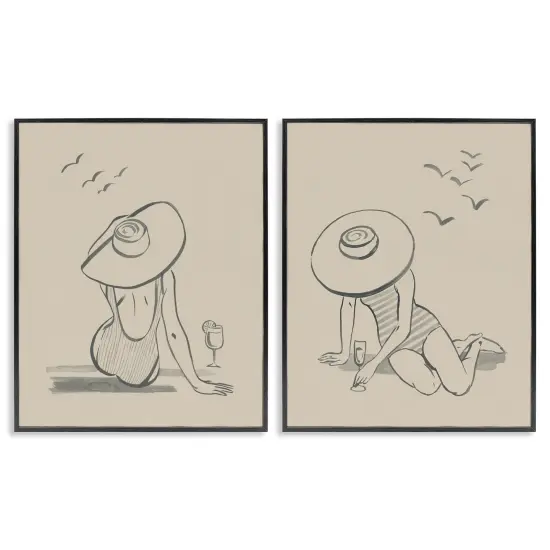 Stupell Industries Female Figure Drawing Poolside 2 pc Framed Giclee Wall Art Set Design by Grace Popp {1}