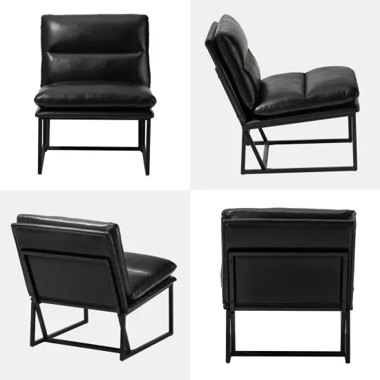 30.25"H Modern Soft PU Leather Armless Accent Chair Set of 2-Black {3}