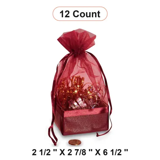 Box On The Bottom Organza Bags 2 1/2 '' X 2 7/8 '' X 6 1/2 '' Party Wine {1}