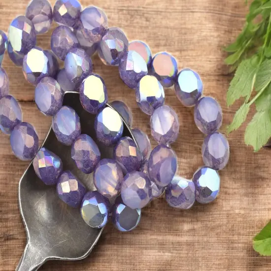 *15* 8mm Bronze Washed Thistle Opaline AB 2 Cut Fire Polished Round Beads {2}