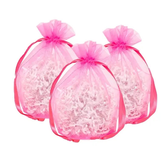 Wide Round Flat Bottom Organza Bags 6 1/2 '' X 4 '' X 7 '' for Jewelry Hot Pink {2}