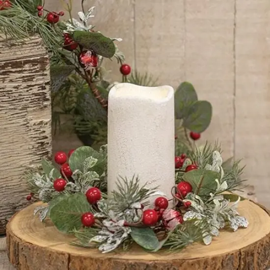 Snowy Holiday Red Berry & Bell Candle Ring {2}