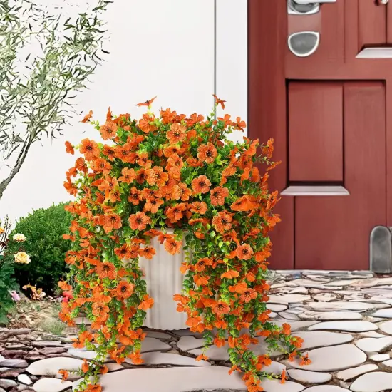 Vibrant Faux Daisy Hanging Plants - 2PCS Fall D&eacute;cor Orange {2}