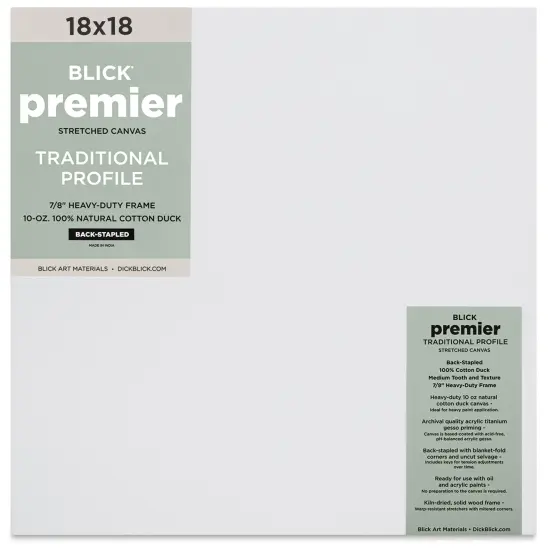 Blick Premier Stretched Cotton Canvas - Traditional Profile, Back-Stapled, 18" x18" {1}