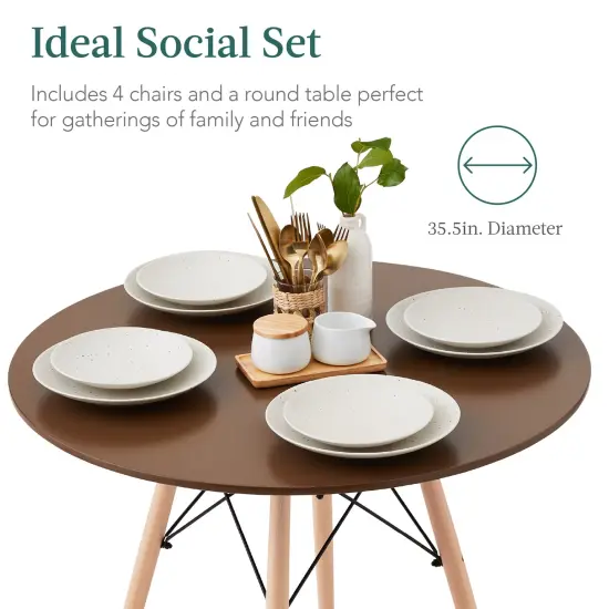 Best Choice Products 5-Piece Compact Mid-Century Modern Dining Set w/ 4 Chairs, Wooden Legs Brown/Oak {4}