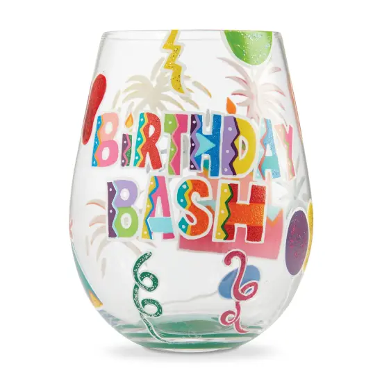 Enesco Lolita Stemless Birthday Bash Hand Painted Wine Glass {1}