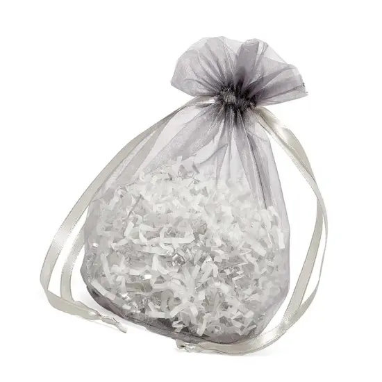 Wide Round Flat Bottom Organza Bags 6 1/2 '' X 4 '' X 7 '' for Elegant Wrapping Silver {3}