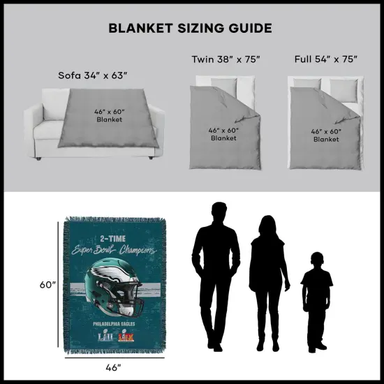 NFL Philadelphia Eagles 2025 Super Bowl LIX Multi Champ Powerhouse Woven Tapestry Throw Blanket 48X60 Inches {6}