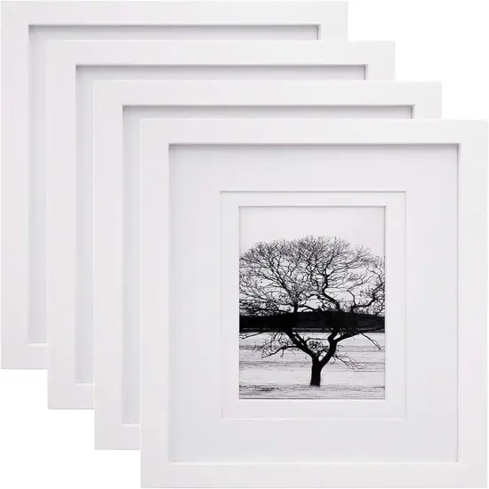 8x10 Picture Frames Set of 4, Made of Solid Wood Covered by Plexiglass 4x6 and 5x7 with Mat or 8x10' without Mat, for Table Top Display and Wall Mounting Photo Frame White {1}