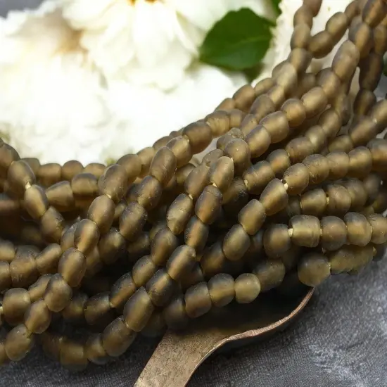 6-9mm Matte Translucent Brown Glass Recycled Glass Beads (20" Strand) {2}