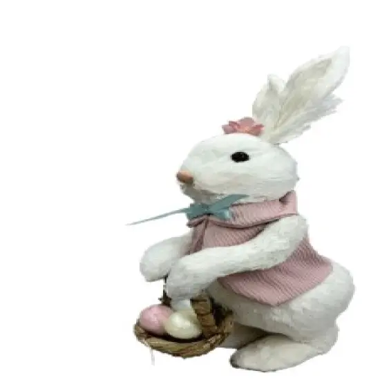 13'' Easter Bunny Decor with Basket of Eggs - Whimsical Spring Figurine-63797WT {3}