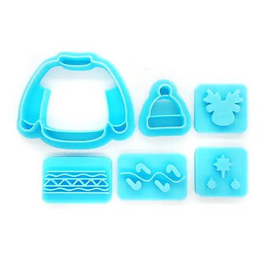 Winter Sweater & Beanie Hat Clay Cutters with Design Stamps, 6pcs, Adorabilities {1}