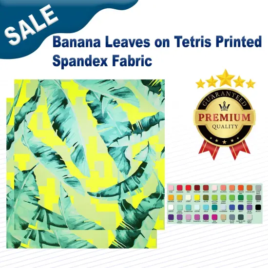 Banana Leaves on Tetris Printed Spandex Fabric {1}