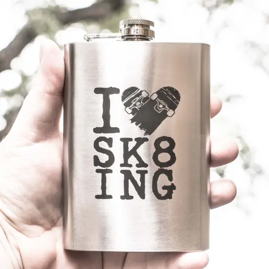 8oz I Love Skating Stainless Steel Flask {4}
