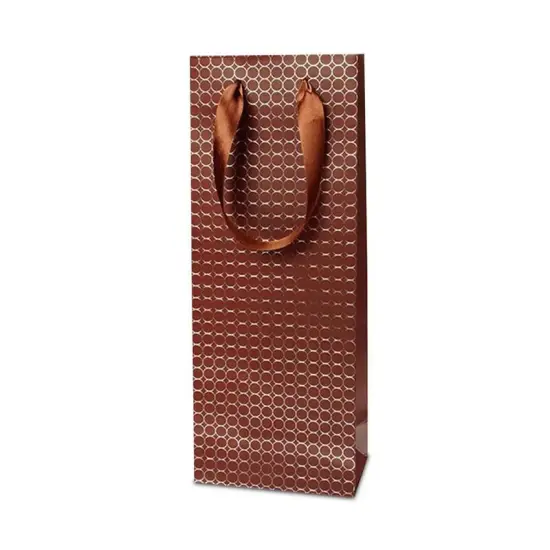Brown Embossed Dots Wine Bag 14 1/8'' x 4 1/8'' x 14 1/4'' Elegant {3}