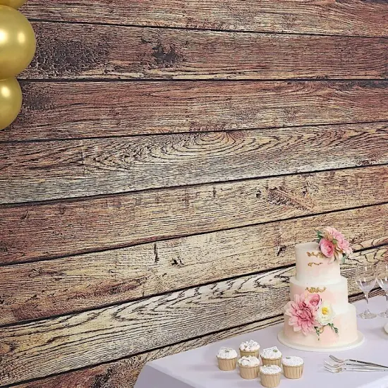 8 ft Brown Vinyl Photography Background Vintage Wood Printed BACKDROP Events {3}