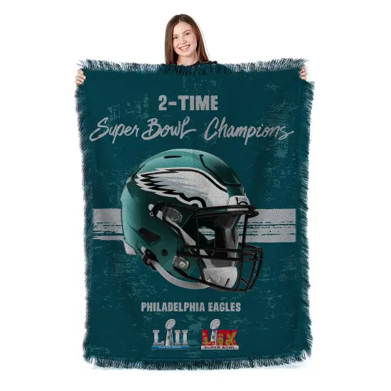 NFL Philadelphia Eagles 2025 Super Bowl LIX Multi Champ Powerhouse Woven Tapestry Throw Blanket 48X60 Inches {2}