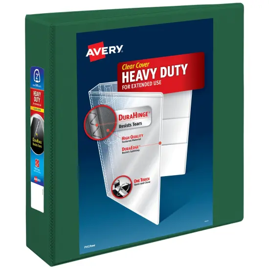 Avery Heavy-Duty View 3 Ring Binder, 2 Inch One Touch EZD Rings, 540-Sheet Capacity, 2.8 Inch Wide Spine, Customizable Clear Cover and Spine, 1 Green Binder (79683) {1}