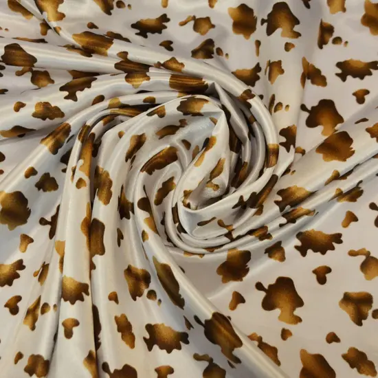 Small Brown Cow Satin Print Fabric 60" Wide Charmeuse Satin Small Brown Calf {2}