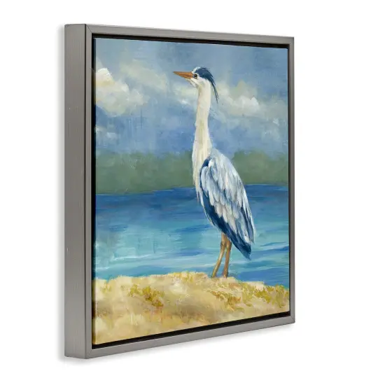 Stupell Industries Heron on Cloudy Beach Framed Floater Canvas Wall Art Design by Lanie Loreth {3}