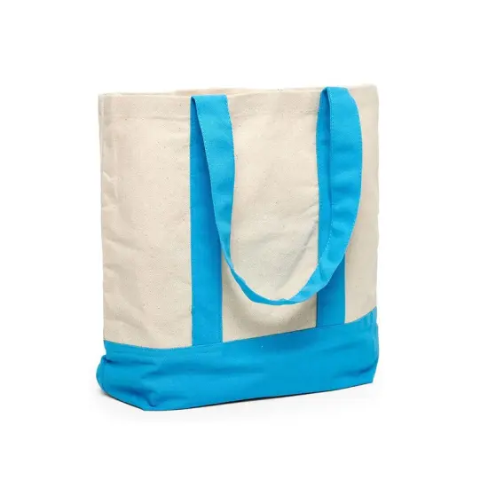 Chic Canvas Tote Bag with Two-Tone Accent 14 5/16" x 4 1/4" x 12 1/2" Sky Blue / Natural {4}