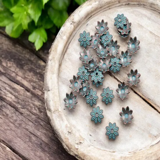 *200* 8mm Copper Patina Bead Caps {3}