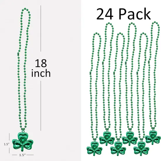 4E's Novelty 12 Pcs St Patricks Day Beads Necklace Bulk Green Shamrock Beads for Irish Party Favors & Supplies, Costume Accessories {4}