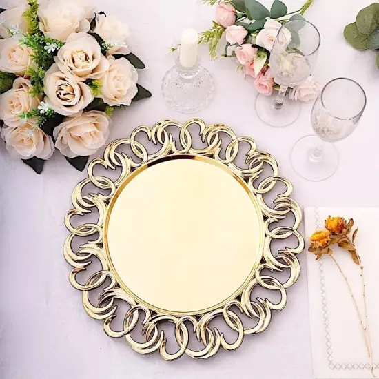 6 Metallic Gold 13" Round Plastic CHARGER PLATES Entwined Swirl Rim Party Events {5}