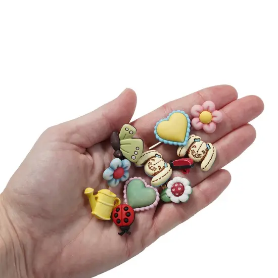 Garden Theme Decorative Buttons, 50-Pack, Spring Designs with Flowers, Ladybugs, Butterflies, 3D Shank Style for Crafts {3}