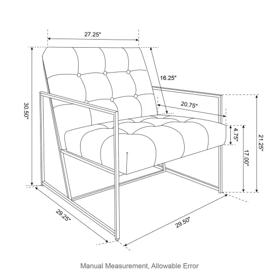 30.5"H Mid-Century Modern Leatherette Button-tufted Accent Arm Chair with Black Metal Frame Cream {6}