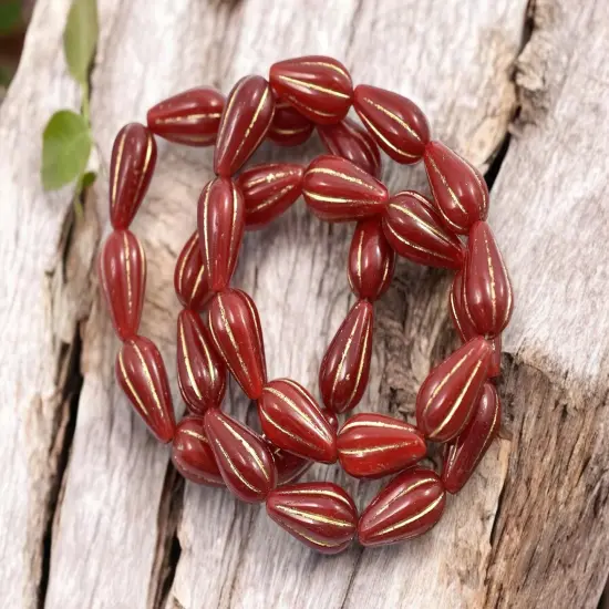 *10* 13x8mm Gold Washed Red Opaline Melon Drop Beads {2}