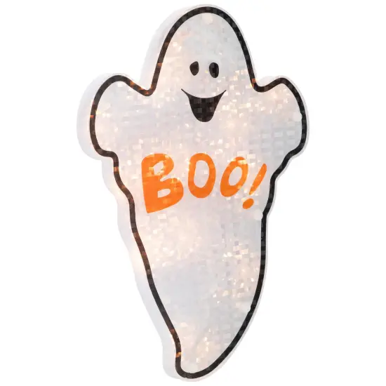 Northlight Lighted Holographic Boo Ghost Halloween Window Decoration - 12" Orange {6}