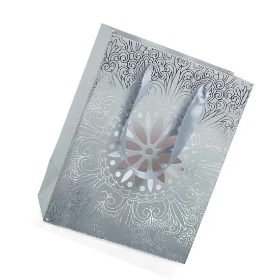 11 3/4'' x 4 3/4'' x 15 3/4'' Medallion Euro Totes for Memorable Gifts Silver {4}