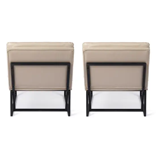 30.25"H Modern Soft PU Leather Armless Accent Chair Set of 2-Beige {5}