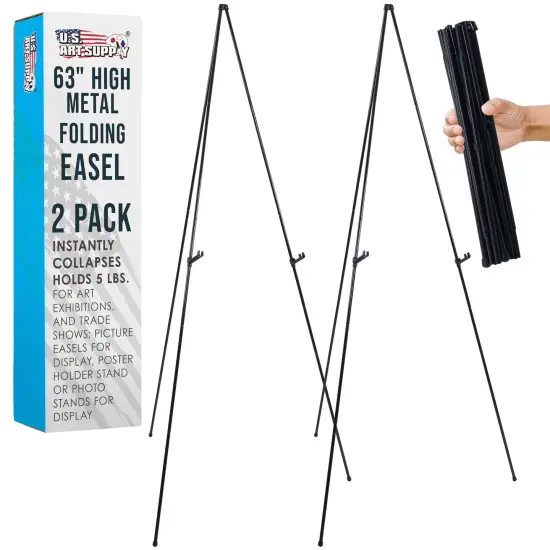 63" High Metal Folding Display Easel (2 Pack) - Adjustable Height, Instantly Collapses, Holds 5 lbs - Portable Art Easel Stand - For Sign, Poster, Canvas, Painting, Picture Display {1}