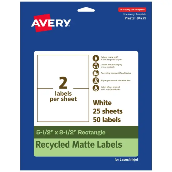 Avery Recycled Matte White Labels,5-1/2" x 8-1/2" Rectangle {1}